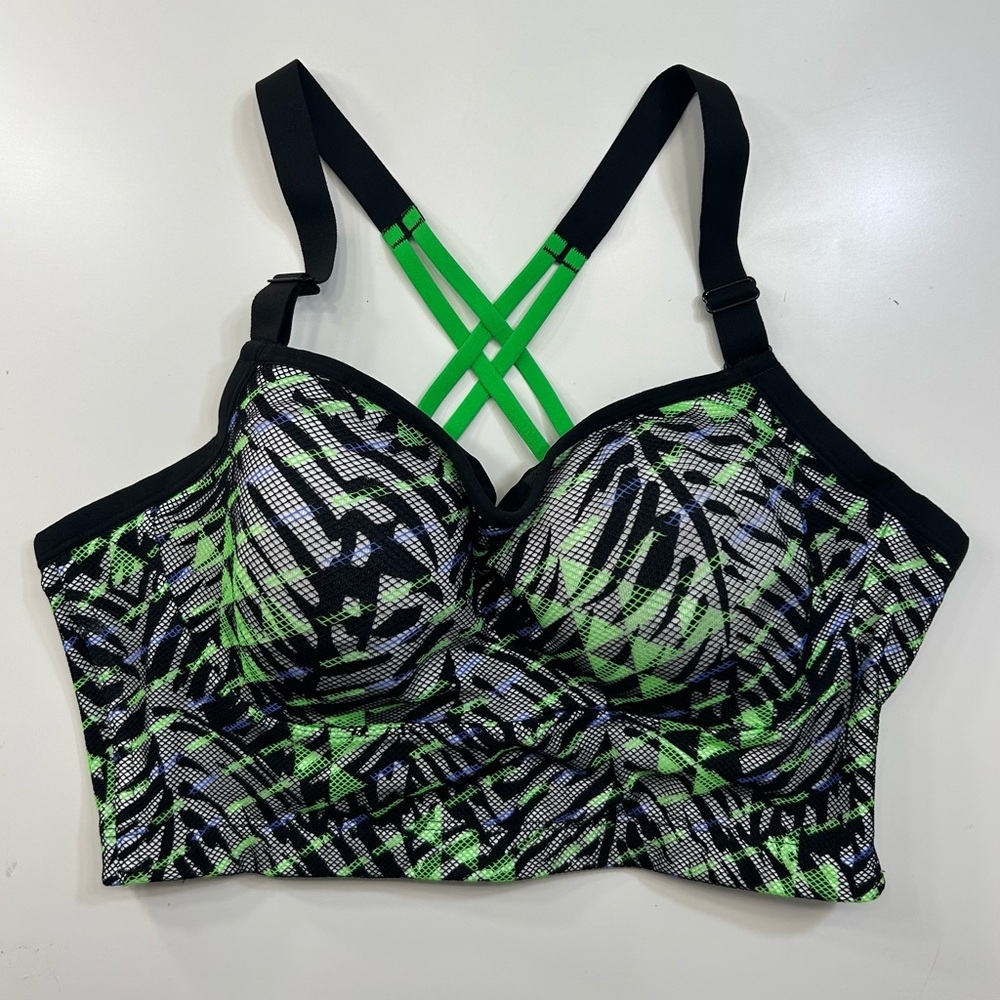 Victoria's Secret VSX Green Knock Out Front Close Sports Bra 32D Gym Workout